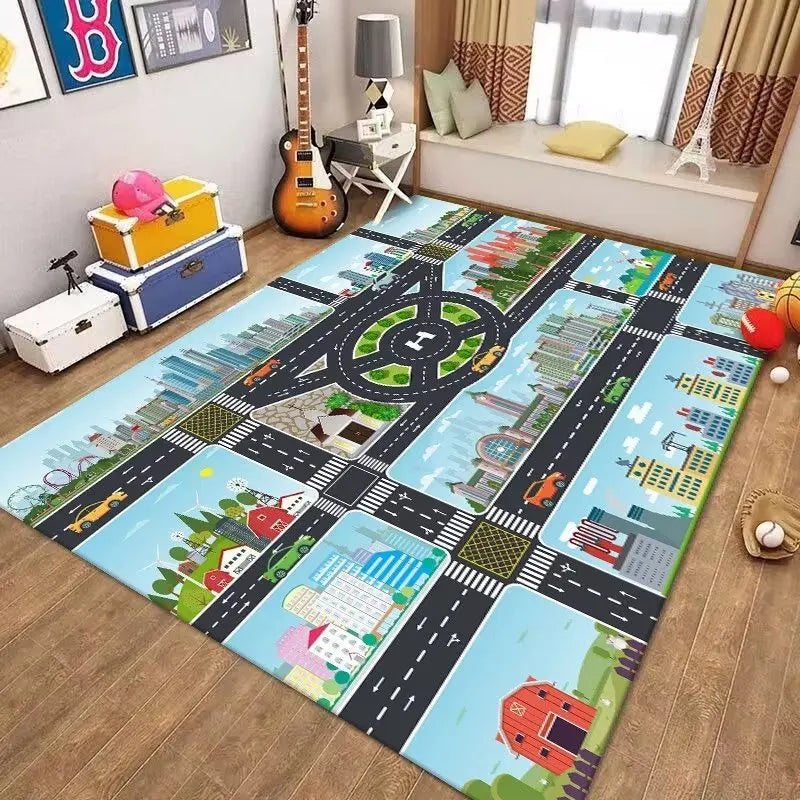Cartoon Road Kids Play Floor Mat – Non-Slip Rug | 4 Sizes
