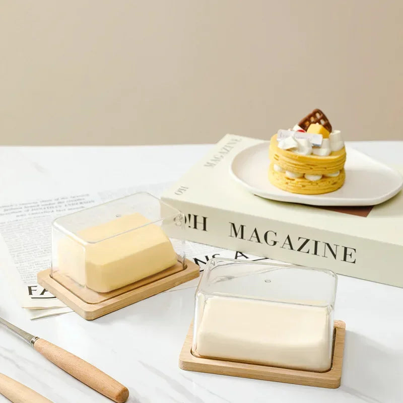 Nordic Bamboo Butter Dish with Clear Acrylic Lid | Kitchen