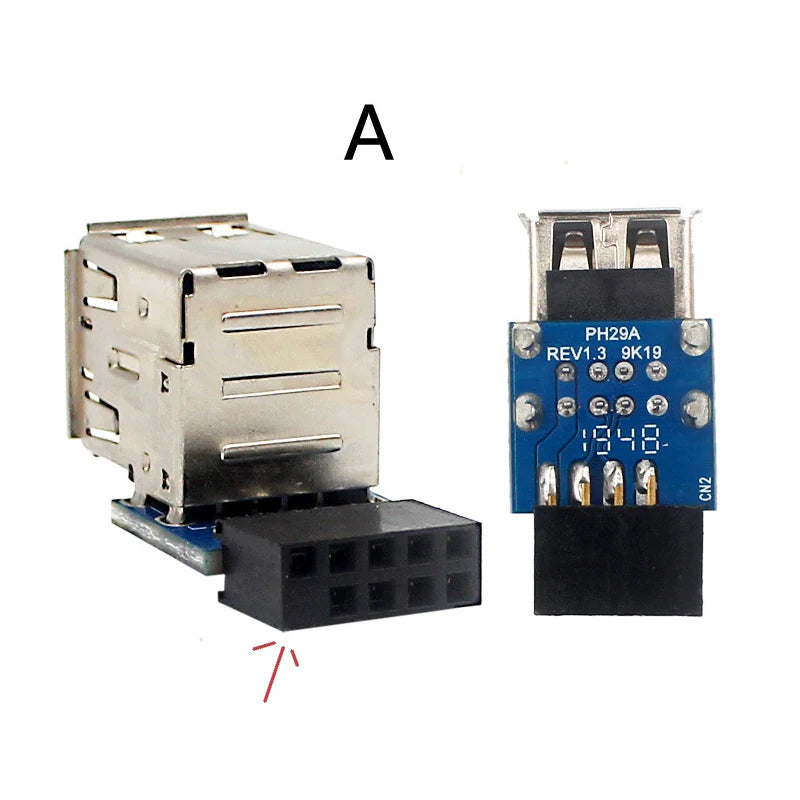 USB 2.0 9-Pin to Dual USB-A Adapter – PH29 Motherboard Module