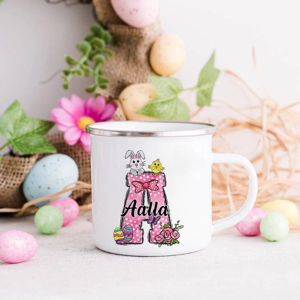 Personalized Easter Bunny Enamel Mug for Kids – Name Gift