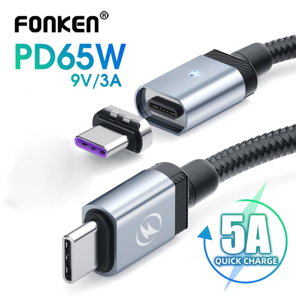 FONKEN 65W Magnetic USB-C Cable | Fast Charge & Data Sync