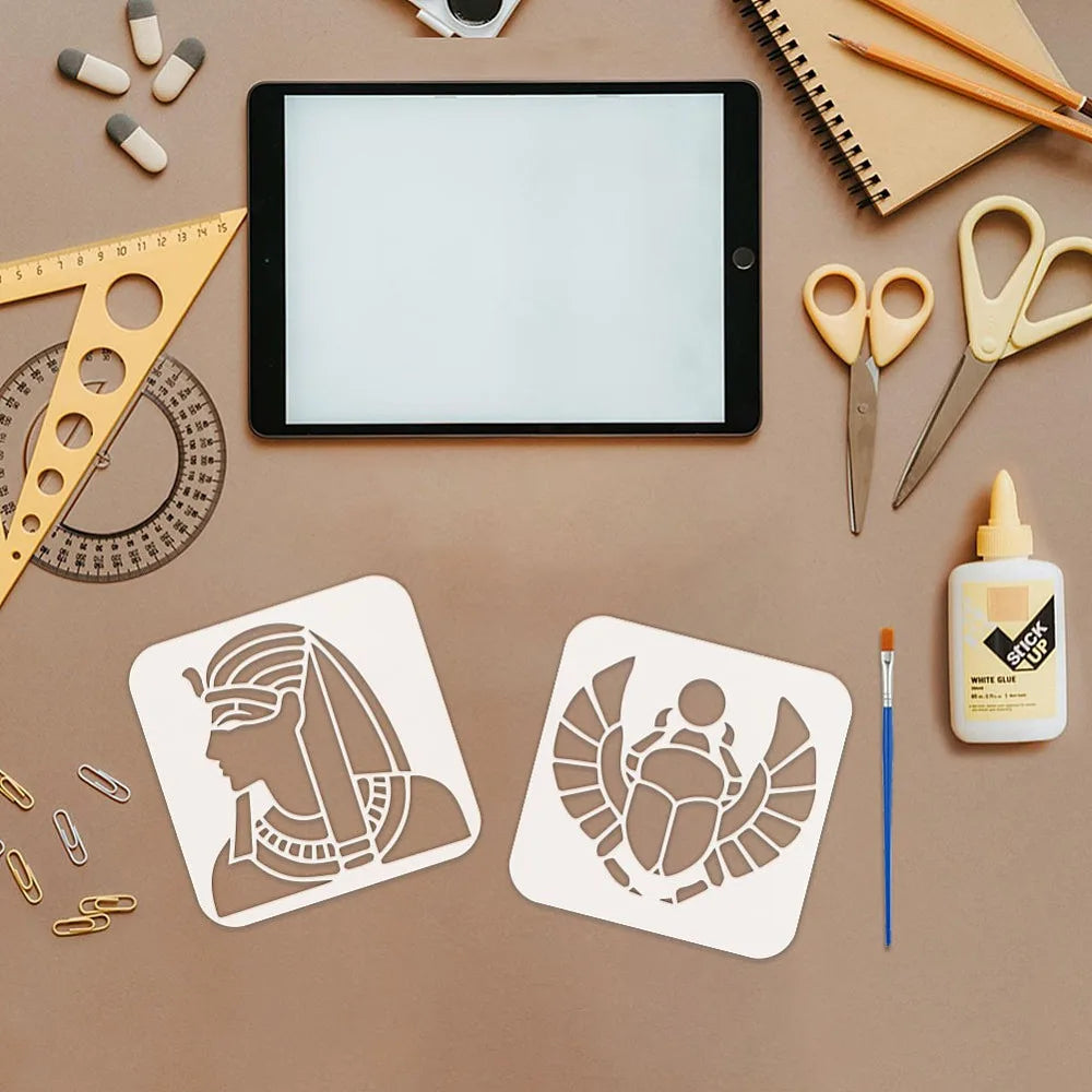 16-Piece Egyptian Stencil Set – Reusable 6x6" Painting Templates