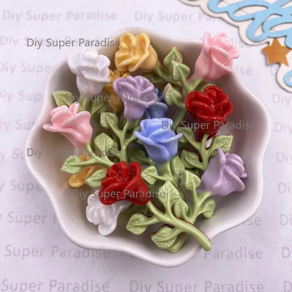 Resin Rose Flatback Figurines 10PCS – DIY Craft Embellishments