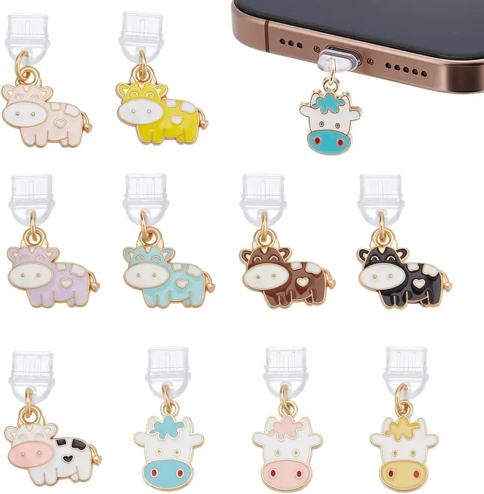 10-Pack USB-C Dust Plug Charms – Alloy Enamel Cow Port Caps