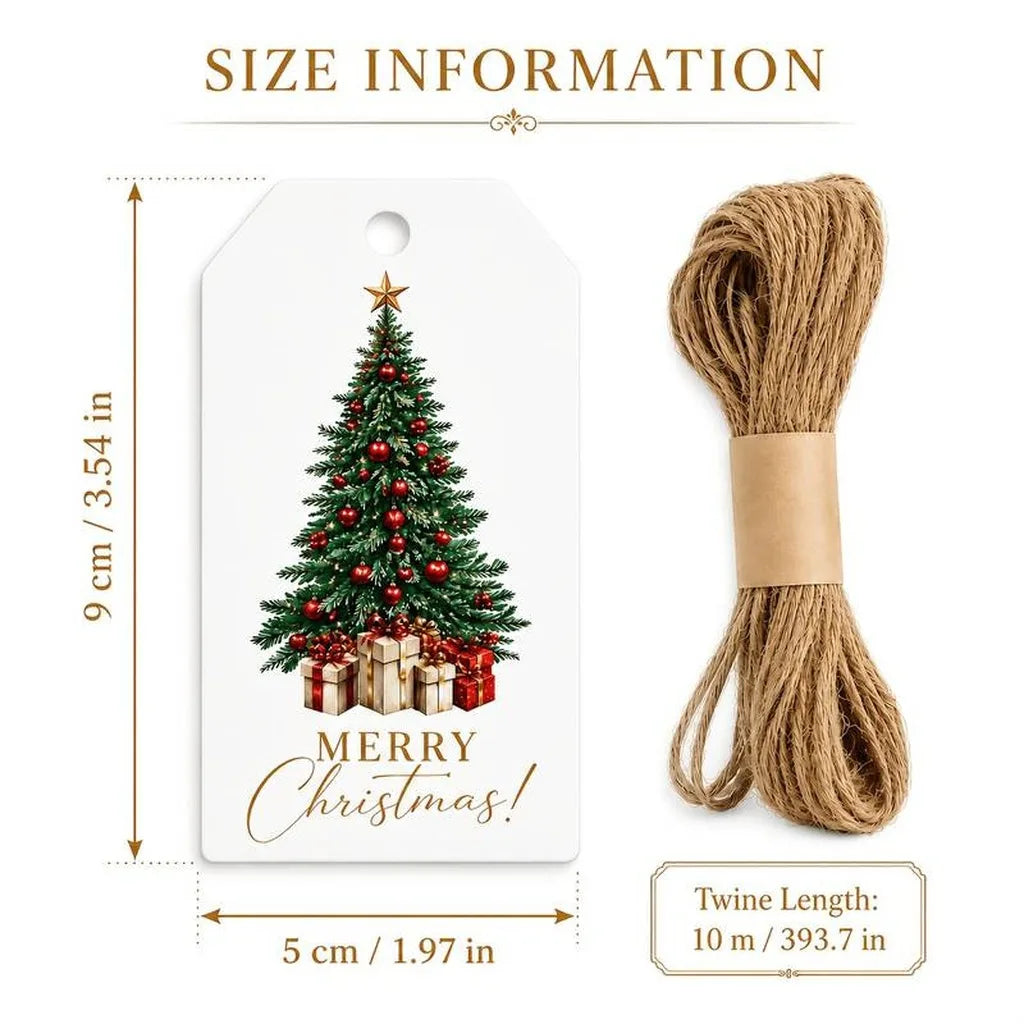 50-Pack Christmas Gift Tags with Jute Twine | Festive Cards