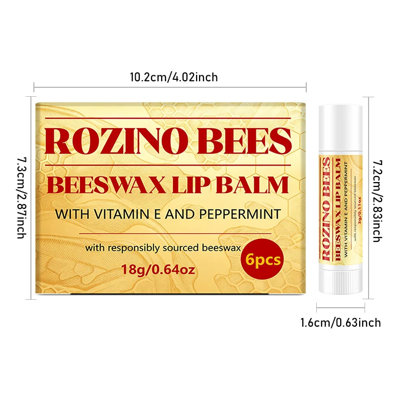 ROZINO 6-Pack Beeswax Lip Balm – Moisturizing & Nourishing