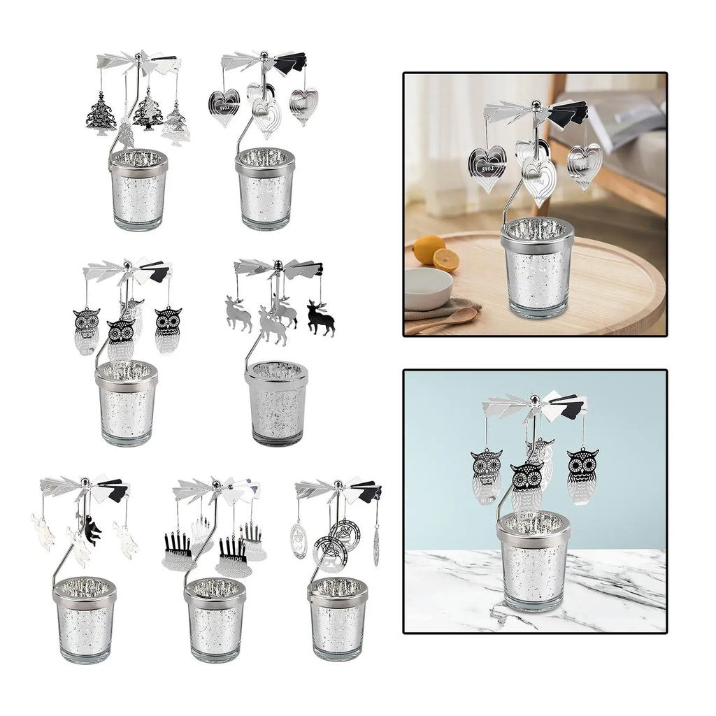 Rotary Metal Carousel Candle Holder | Spinning Tea Light Tray