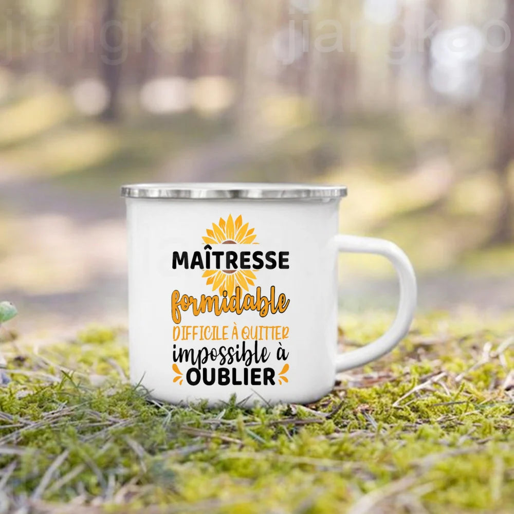 Best Teacher French Print Enamel Mug – Teacher's Day Gift