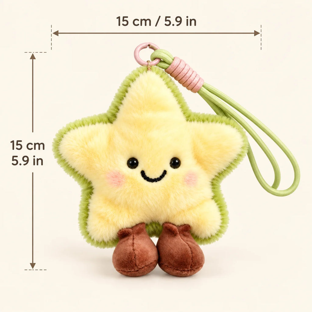 Kawaii Plush Star Keychain – Cute Smiley Stuffed Bag Charm