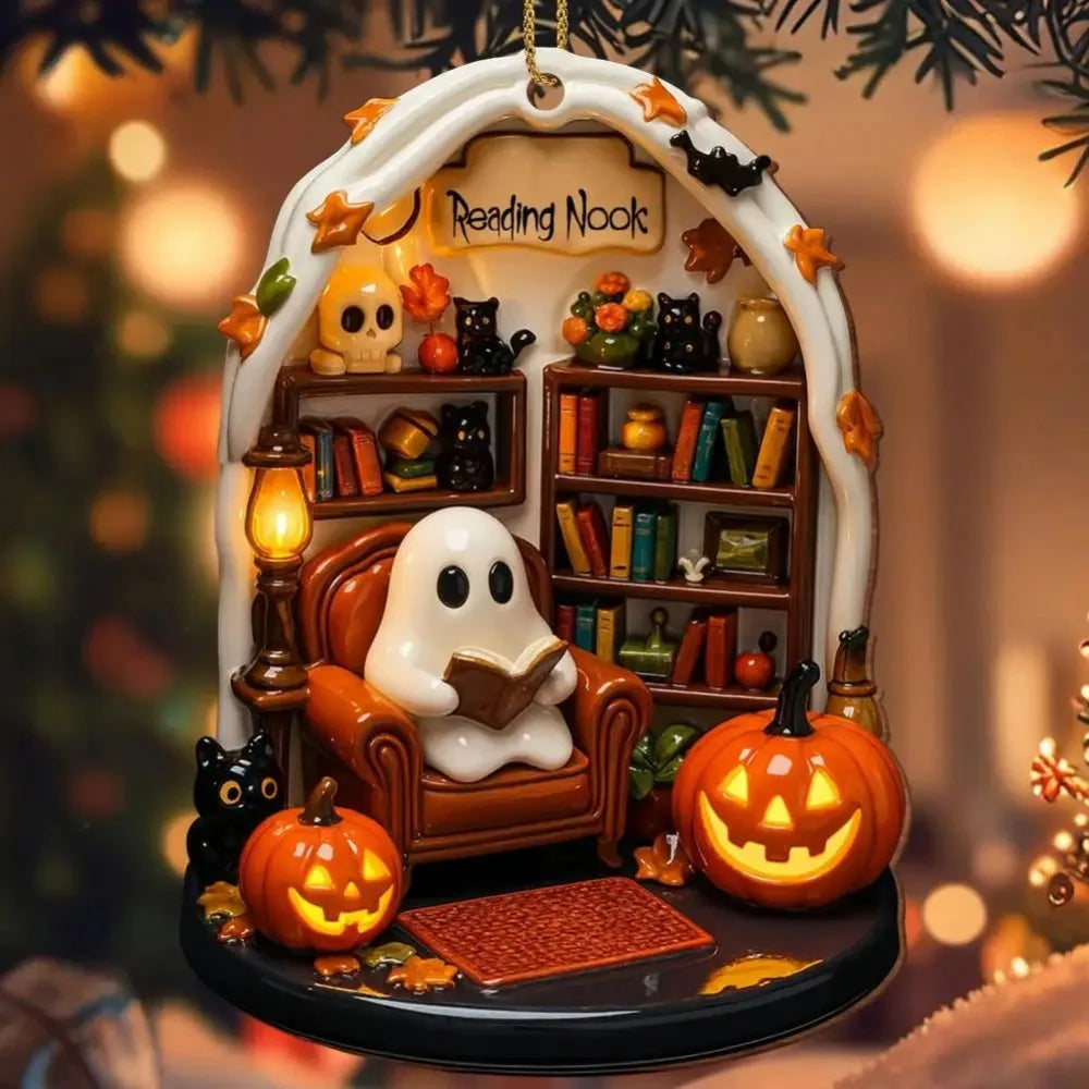 Cute Reading Ghost Halloween Acrylic Pendant Ornament