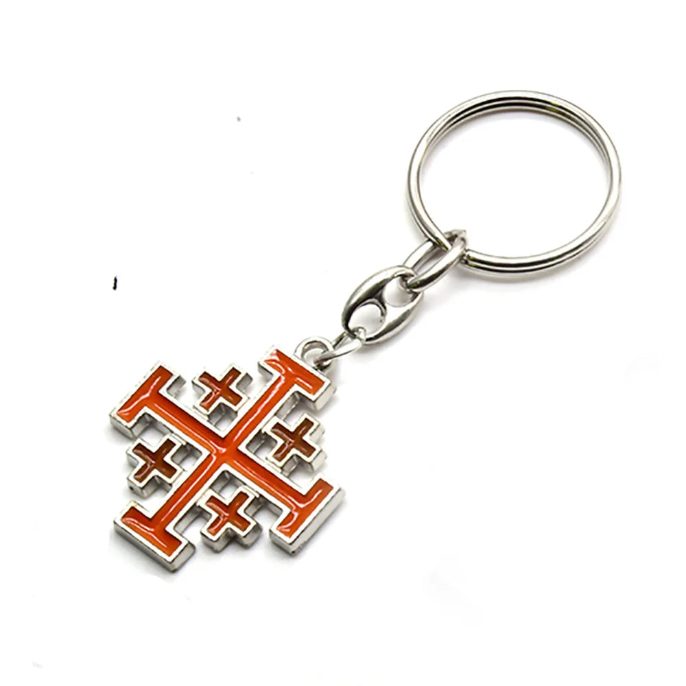 Jerusalem Cross Metal Keychain Pendant – Religious Key Ring