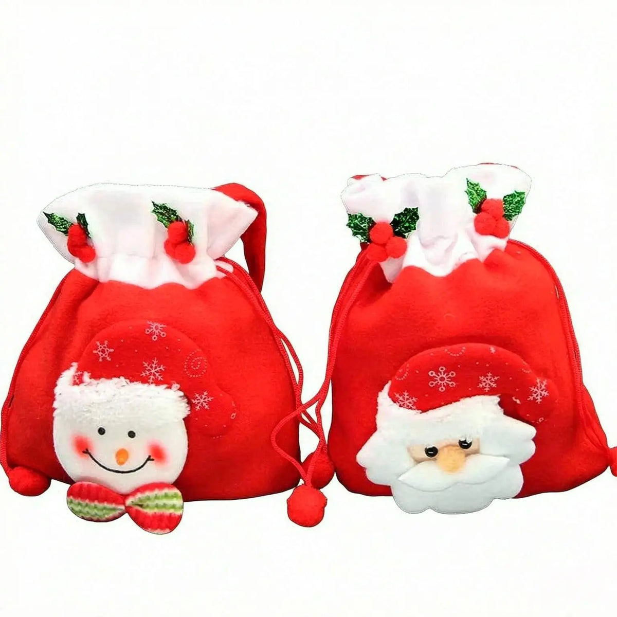 Christmas Corduroy Apple Bag with Pom-Pom Rope | 22x20cm