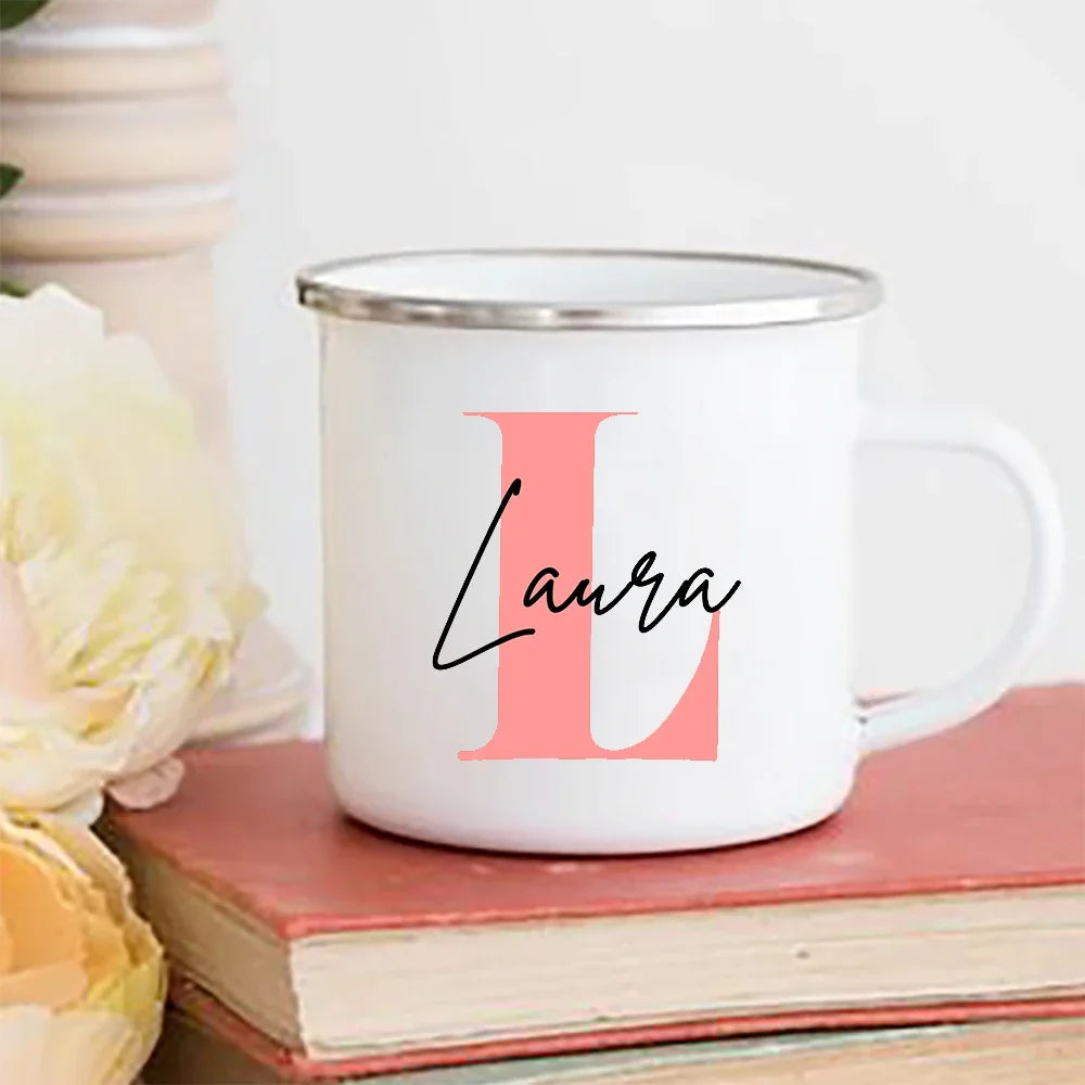 Personalized Initial & Name Enamel Mug – Wedding & Gift
