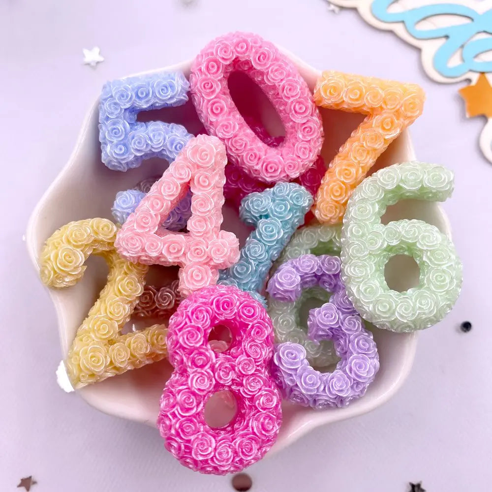 Resin Rose Number Figurines 0–9 | DIY Craft Flat Back Set