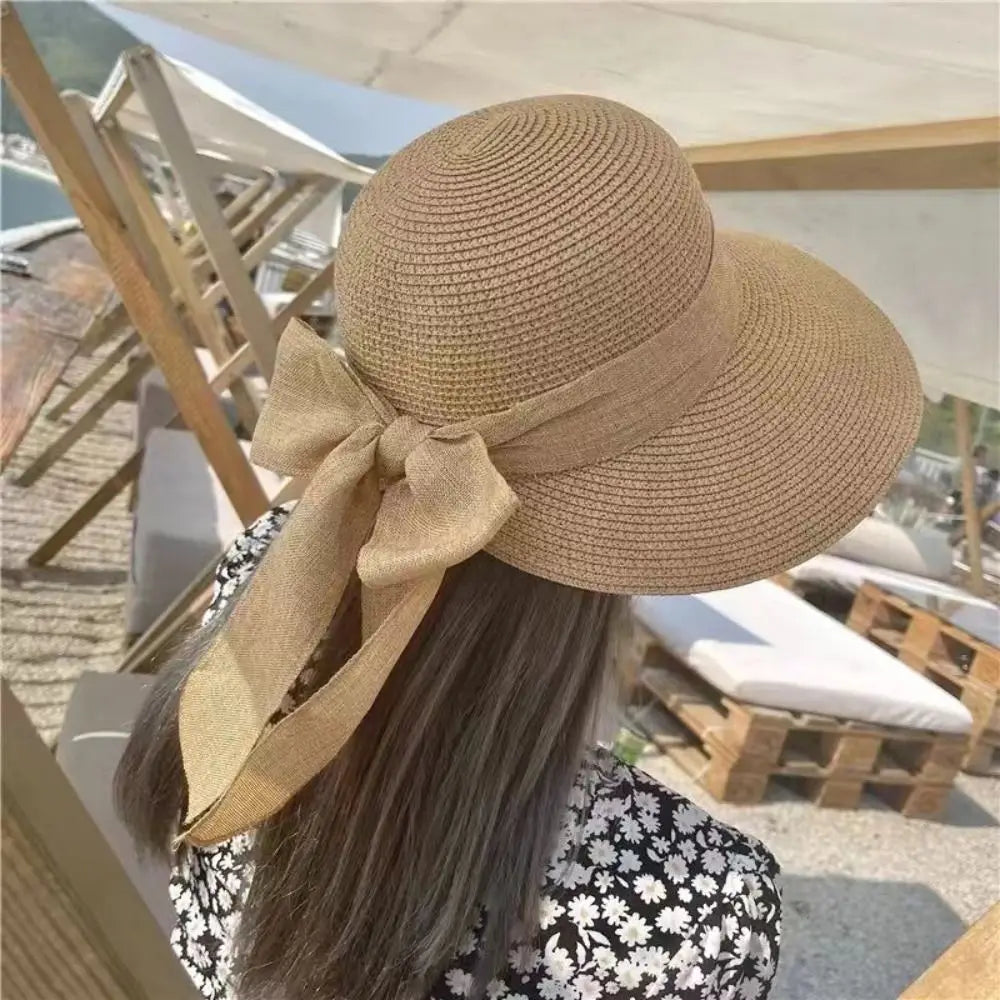 Women's Wide Brim Straw Sun Hat – UV Protection Bowknot