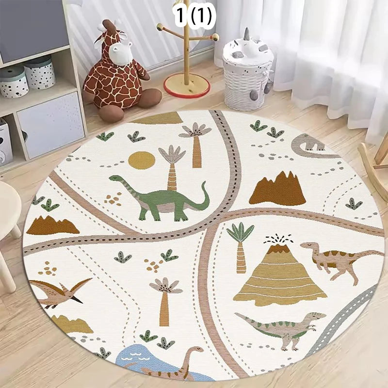 Round Kids Play Rug – Animal & City Road Educational Mat
