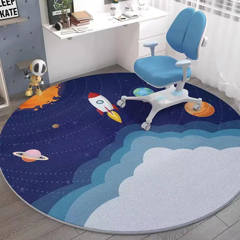 Space Round Rug – Rocket Astronaut Planets Stars Floor Mat