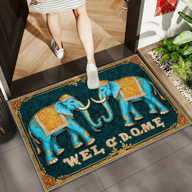 Vintage American Flag Elephant Mandala Doormat | Patriotic Rug