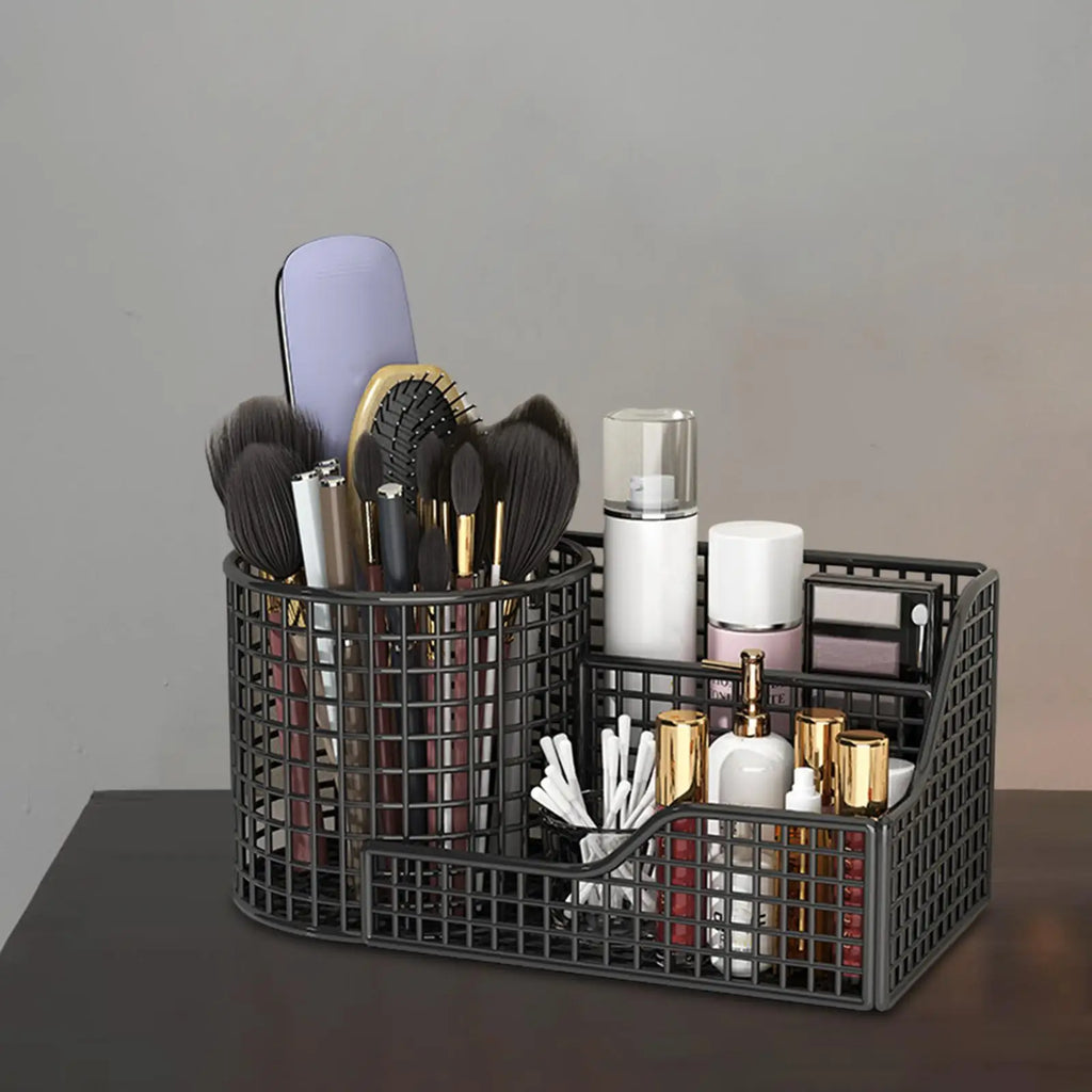 Metal Makeup Brush Holder – 3-Compartment Vanity Organizer