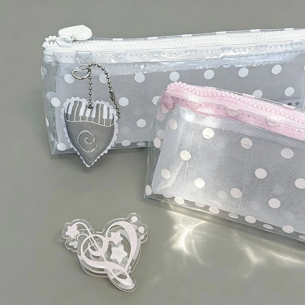 Transparent PVC Pencil Case | Korean Polka Dot Stationery Pouch