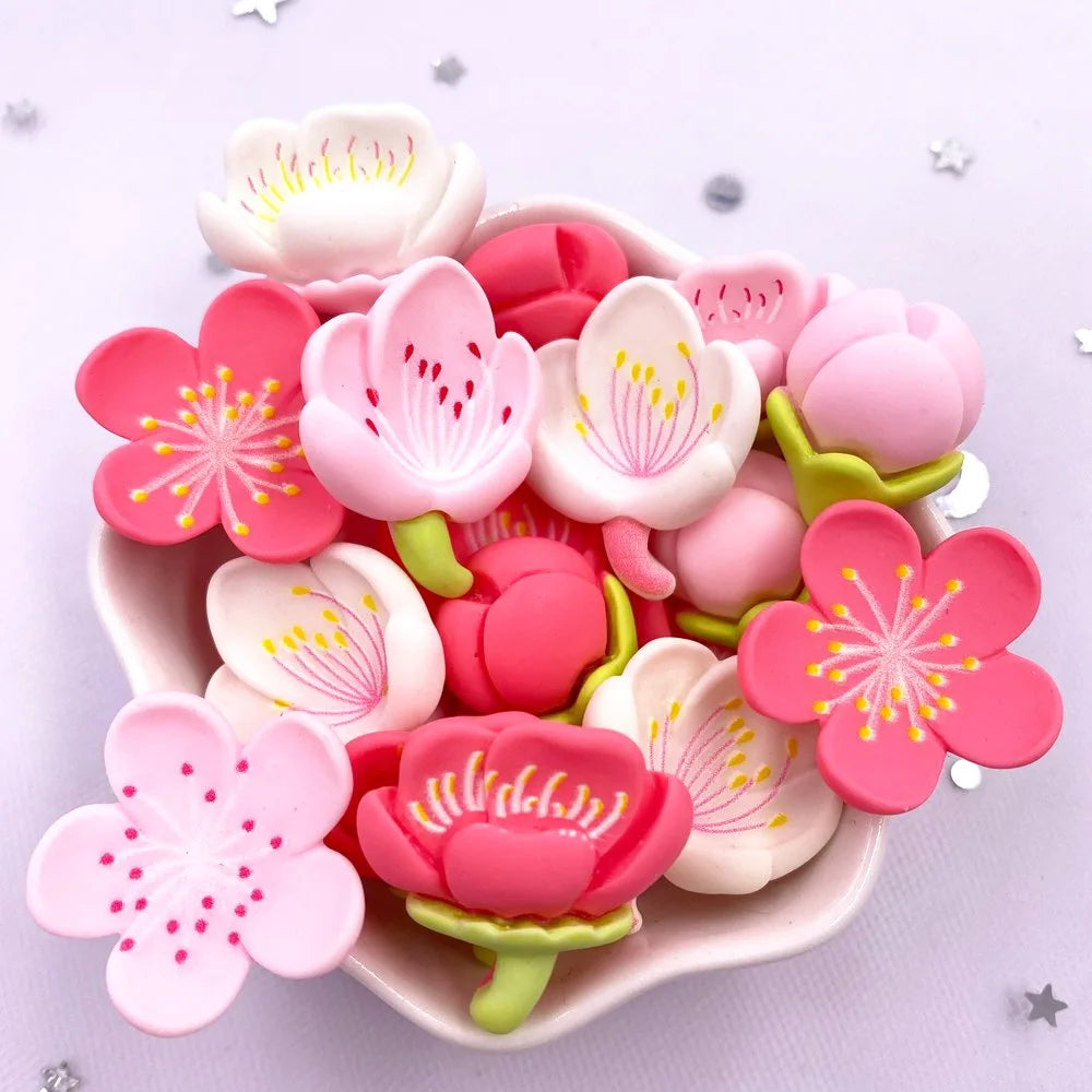 10PCS Resin Cherry Blossom Flatback Figurines – Kawaii DIY Craft