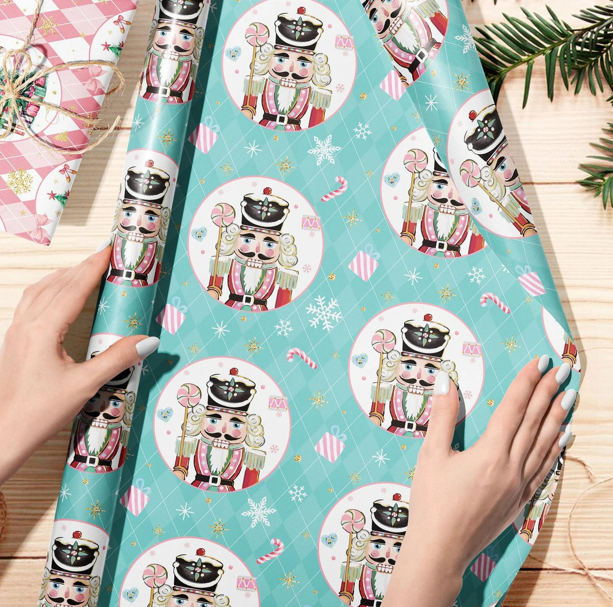 12-Sheet Pink Christmas Wrapping Paper Set | 6 Festive Designs