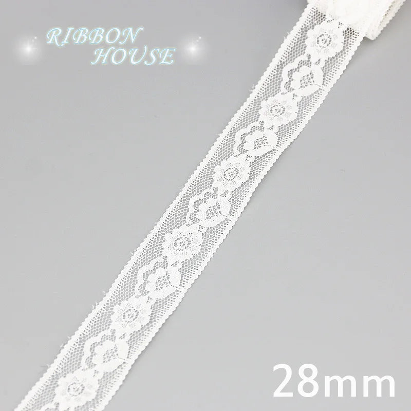 White Cotton Lace Ribbon Trim – 5 Yards | 15mm Jacquard