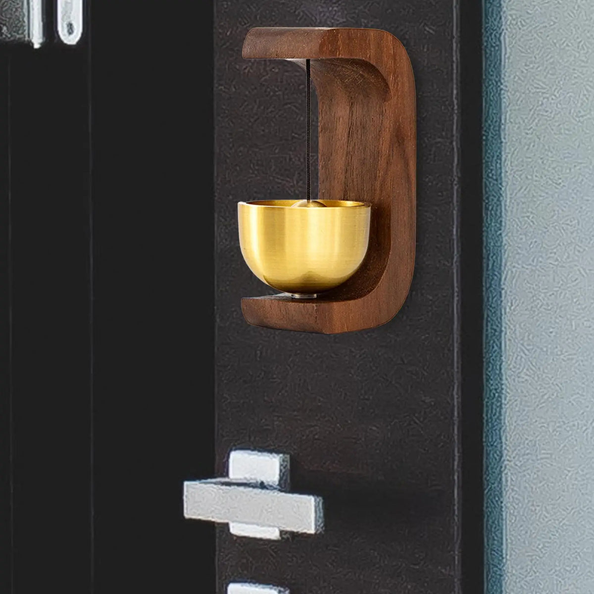 Walnut Doorbell Chime with Brass Bell | Suction Cup Mount