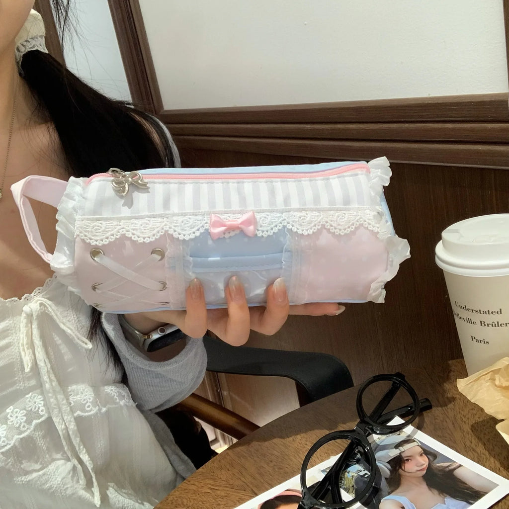 Canvas Lace Floral Pencil Case – Multi-Use Storage Pouch