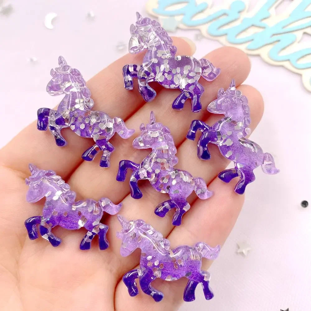 6-Pack 3D Glitter Resin Unicorn Flatback Gems for DIY Crafts