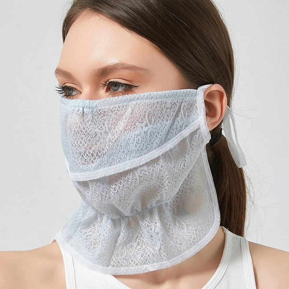 Women's Lace UV Sun Mask – Breathable Neck & Face Cover