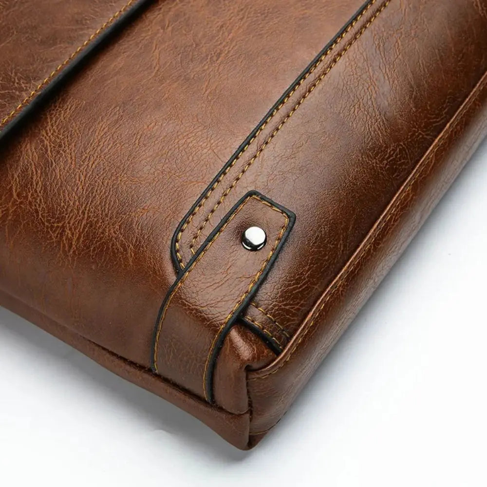 Retro Men's Waterproof PU Leather Laptop Messenger Briefcase