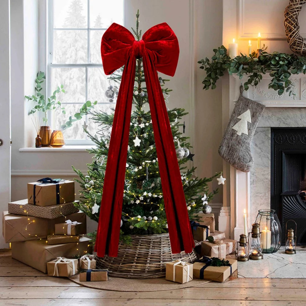 Large Velvet Christmas Bow Decoration – Wine Red Tree Pendant