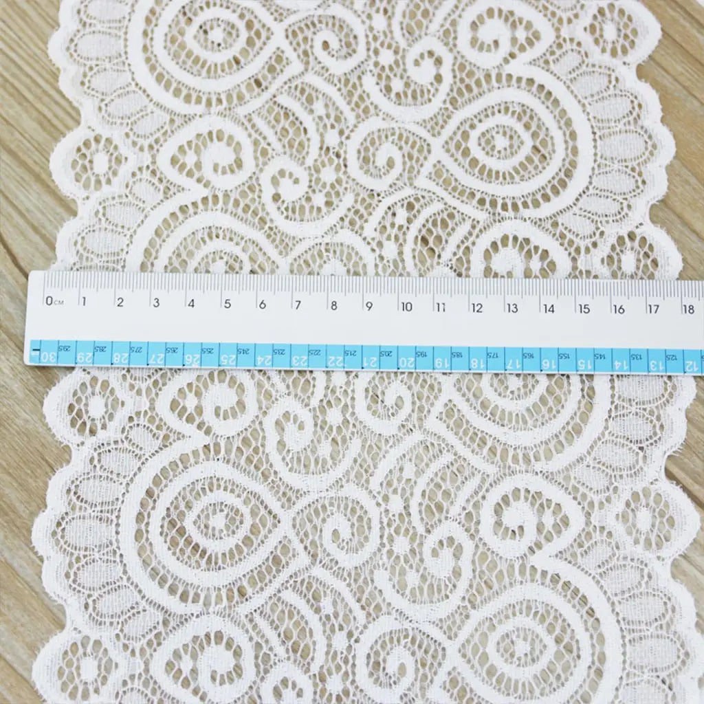 3M White Elastic Lace Trim 18cm – French Hollow Stretch Fabric