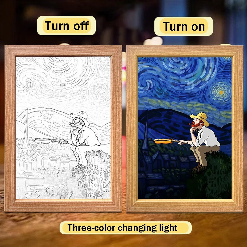 Van Gogh Starry Sky LED Light Painting – Wall Art Night Lamp