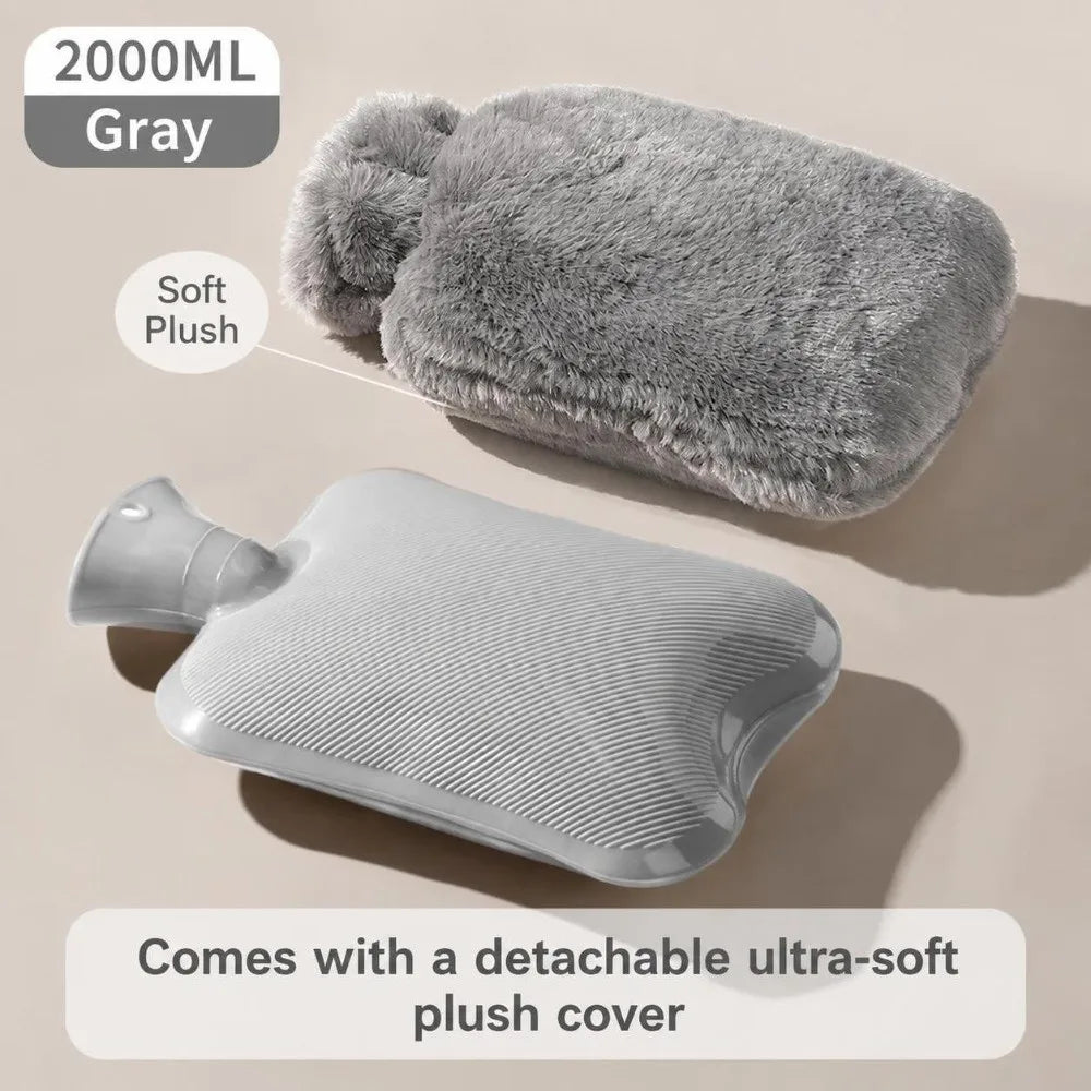 Hot Water Bottle 1000ml/2000ml with Faux Rabbit Fur Cover