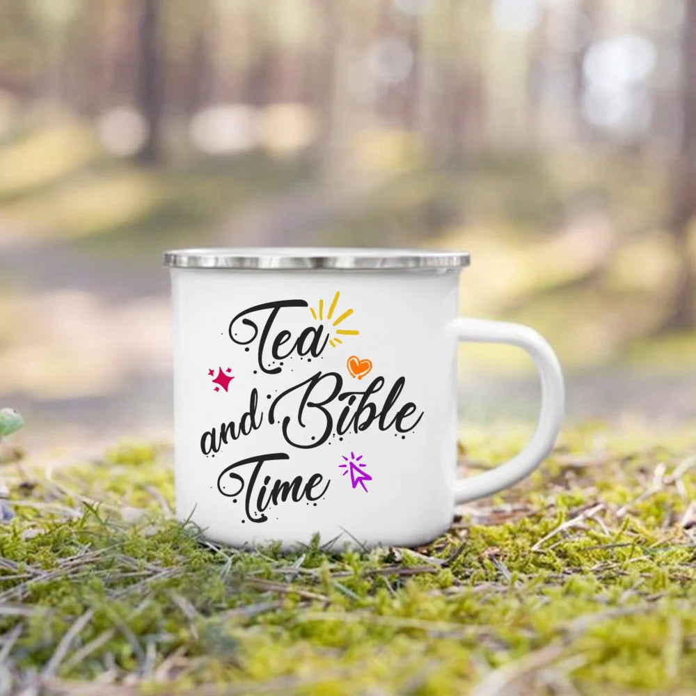 "This Is My Bible Reading Mug" – Christian Enamel Coffee Mug