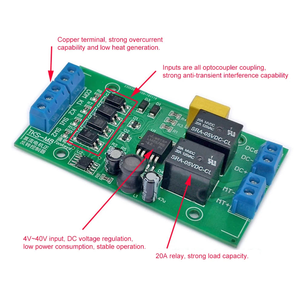 DC Motor Forward/Reverse Controller 4V–40V 20A Wide Voltage Module