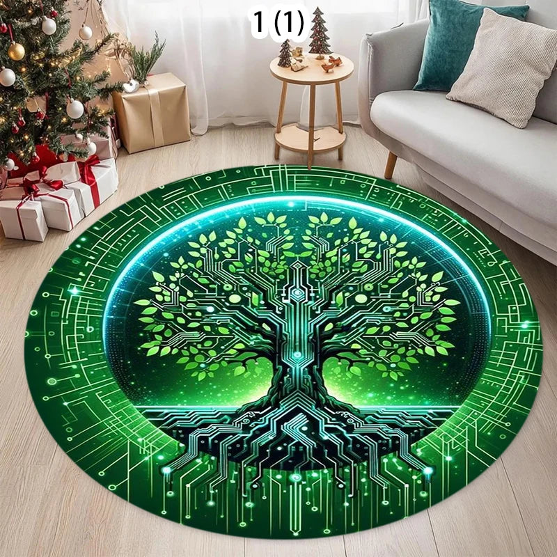 Vintage Tree of Life Round Rug – Non-Slip Decorative Mat