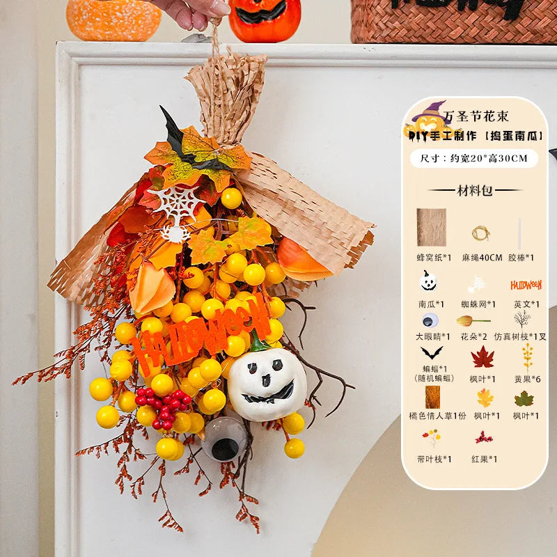 Halloween Pumpkin Bouquet Door Hanger – Handmade Autumn Swag
