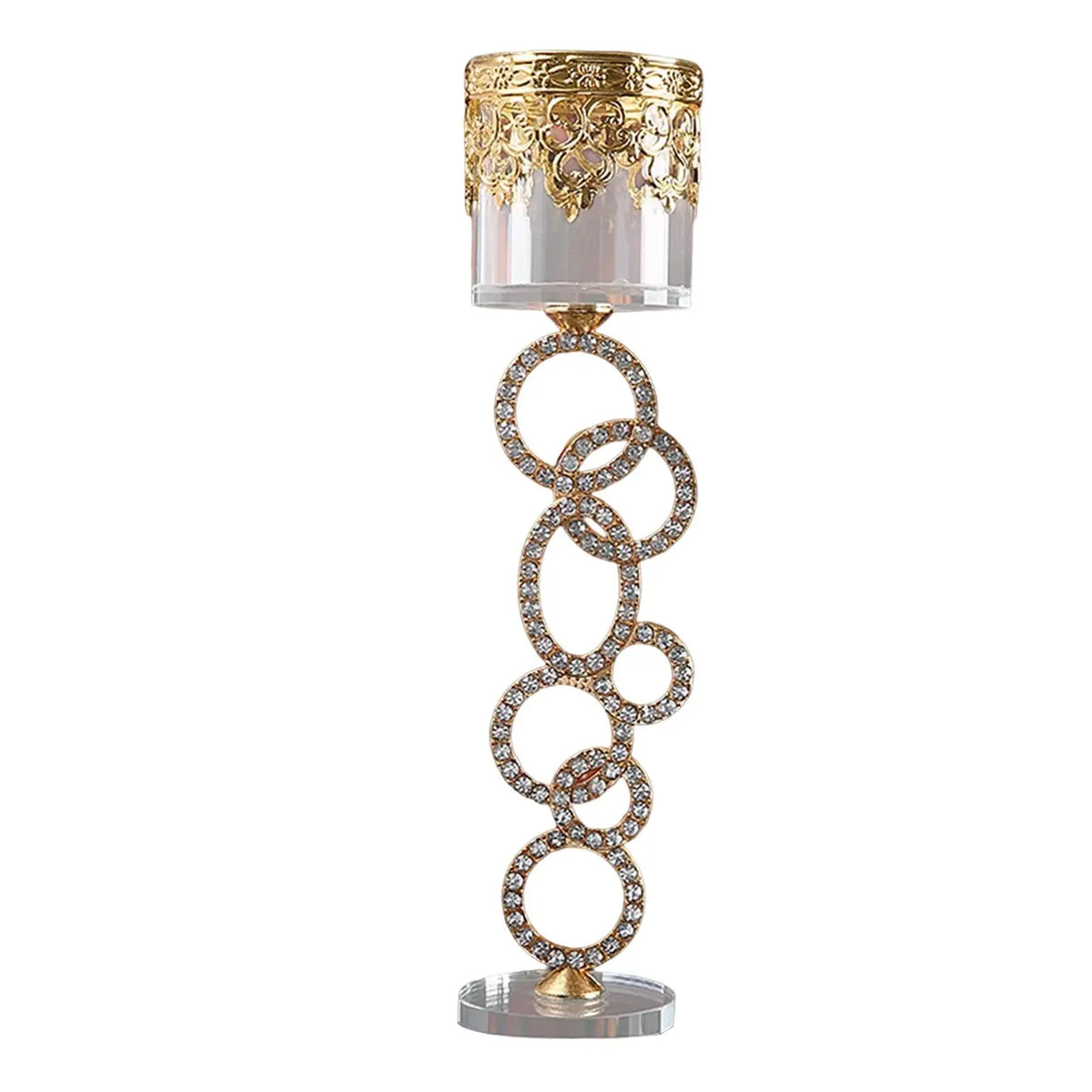 Golden Crystal Glass Candle Holder | Wedding Table Centerpiece