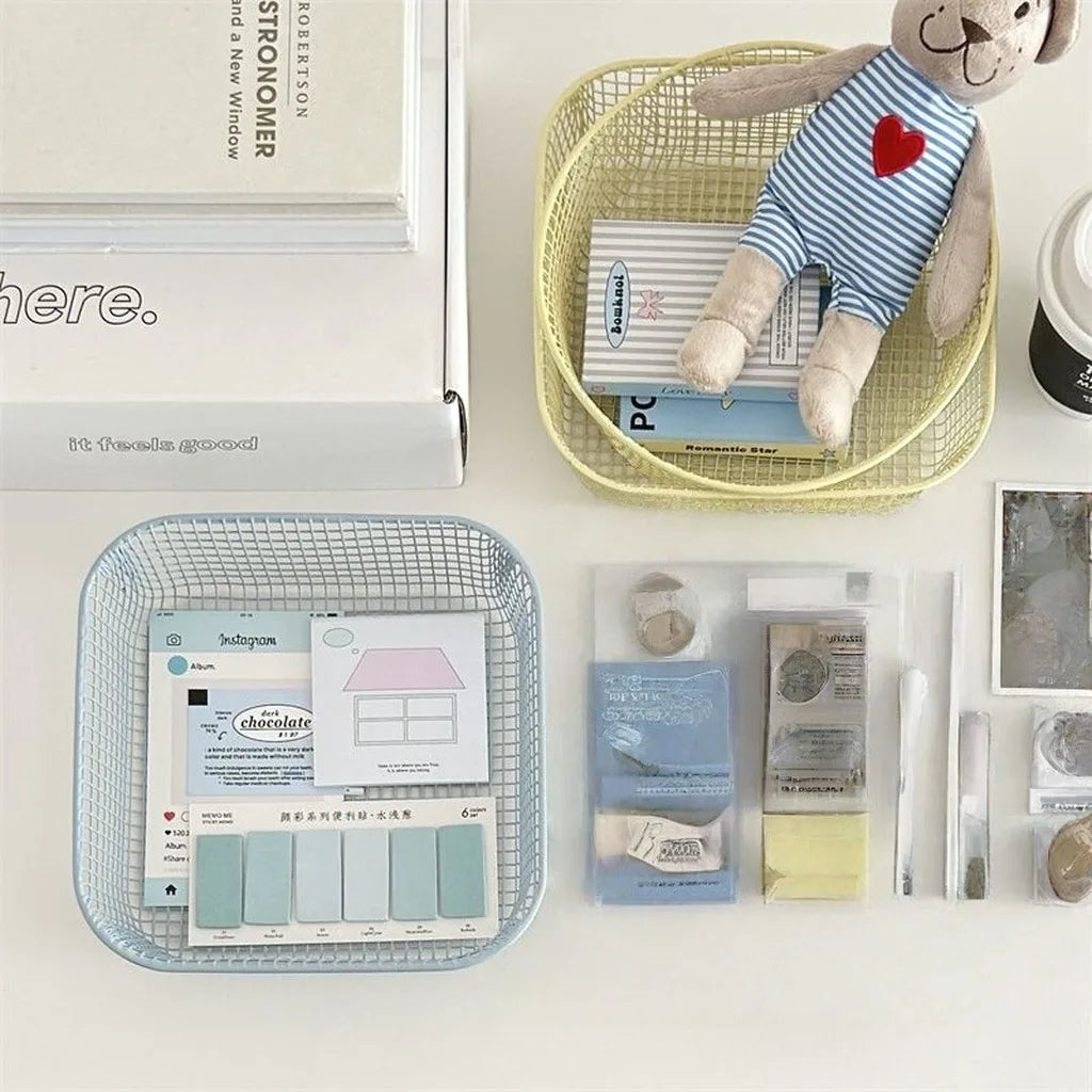 Iron Mesh Desktop Storage Basket – Office & Home Organizer