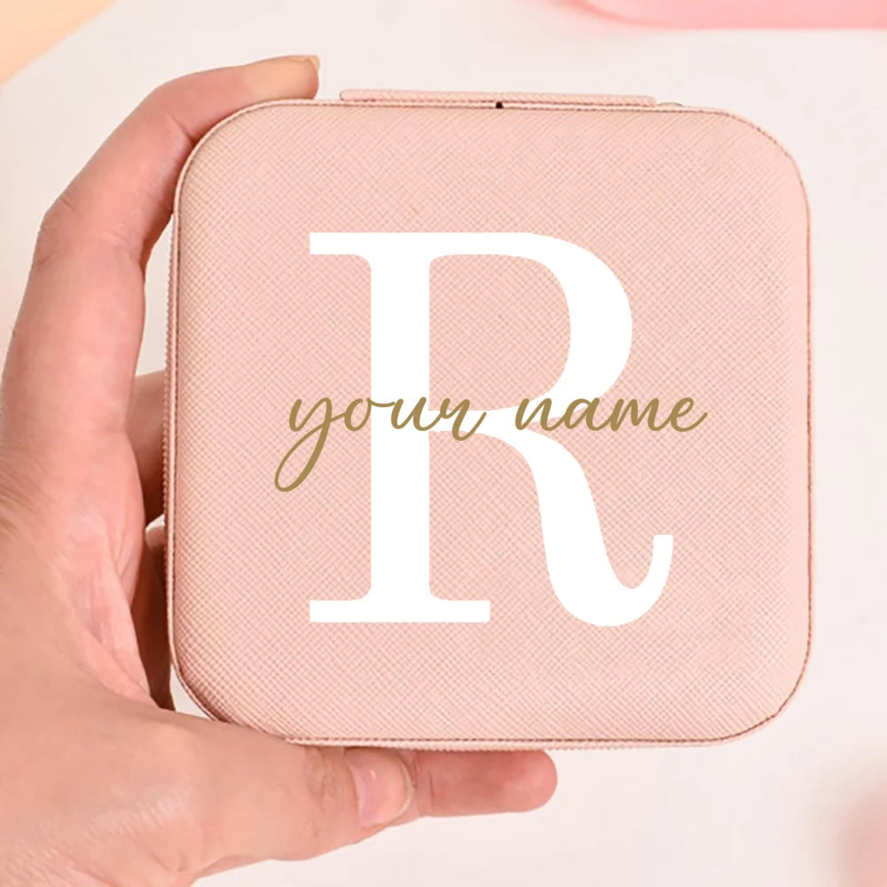 Personalized Faux Leather Jewelry Box – Custom Name & Initial