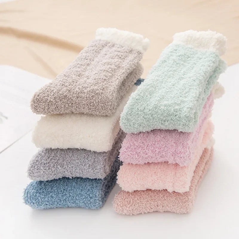 4-Pack Women's Fuzzy Thermal Crew Socks – Soft & Cozy