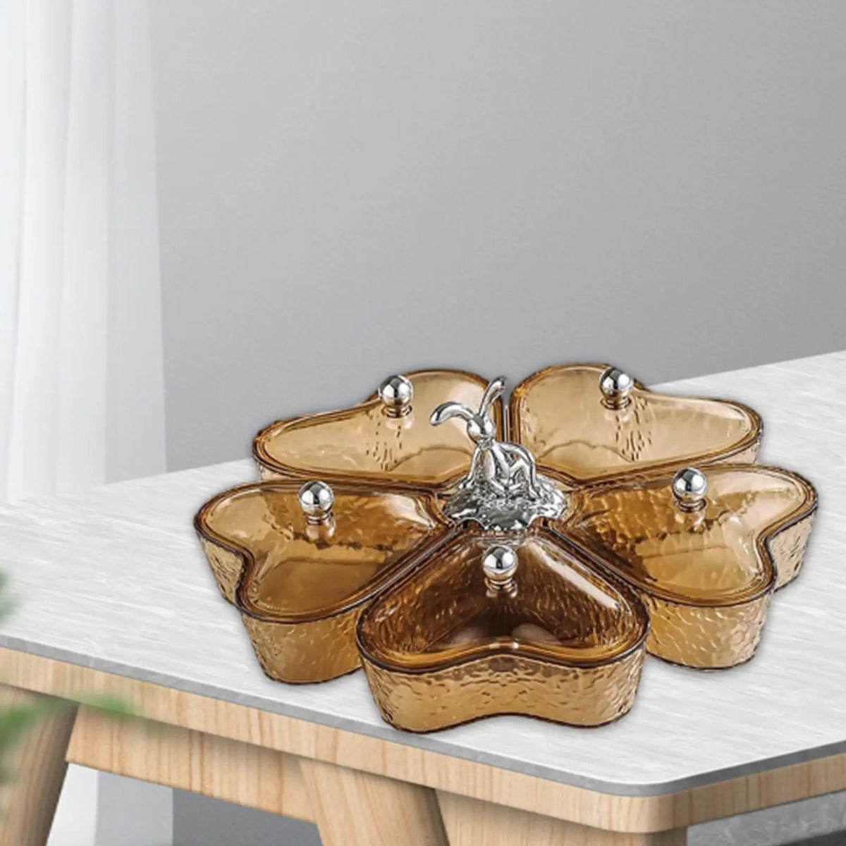Divided Appetizer Platter with Lid & Rotating Base – 5 Sections