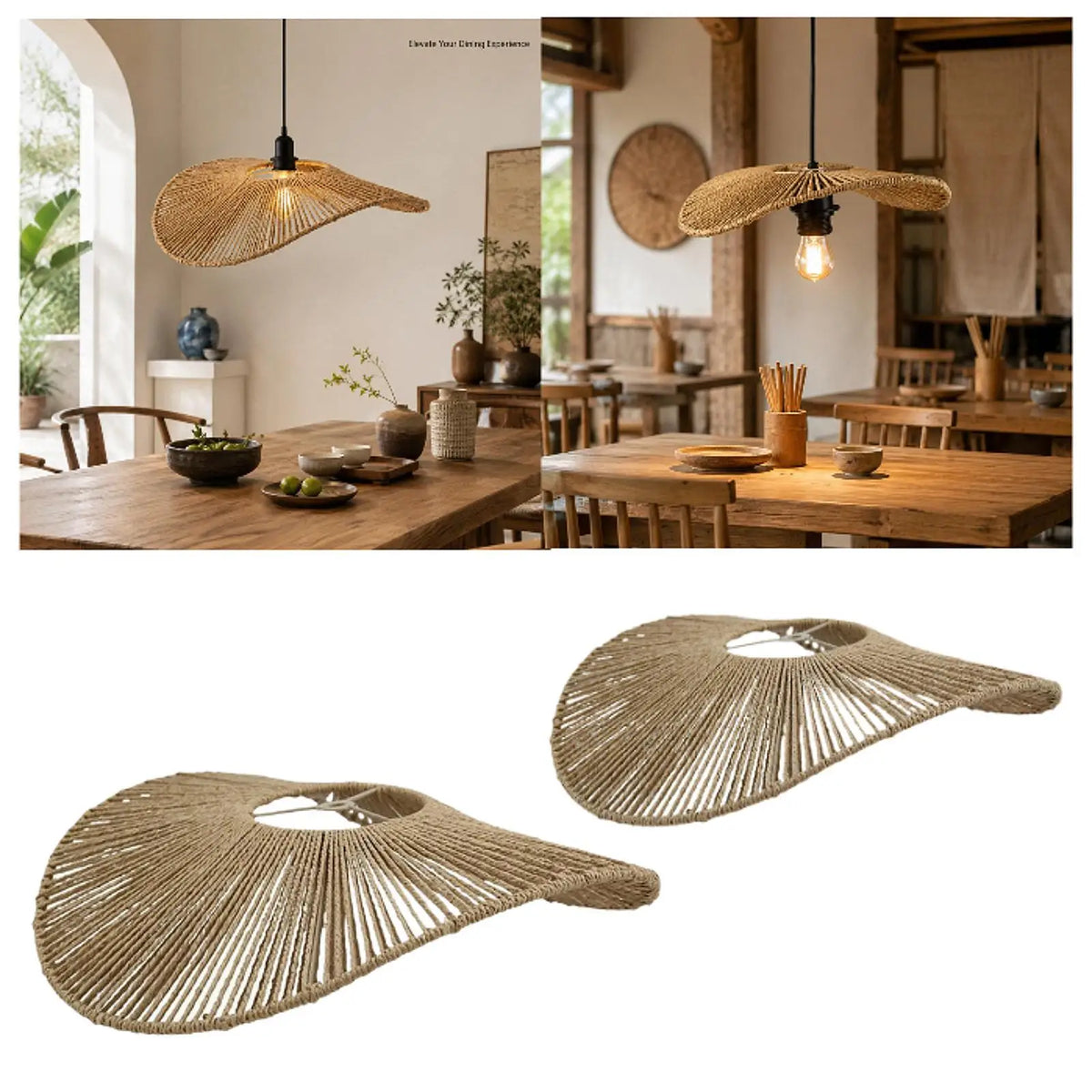 Natural Paper Rope Woven Pendant Lamp Shade | Boho Decor