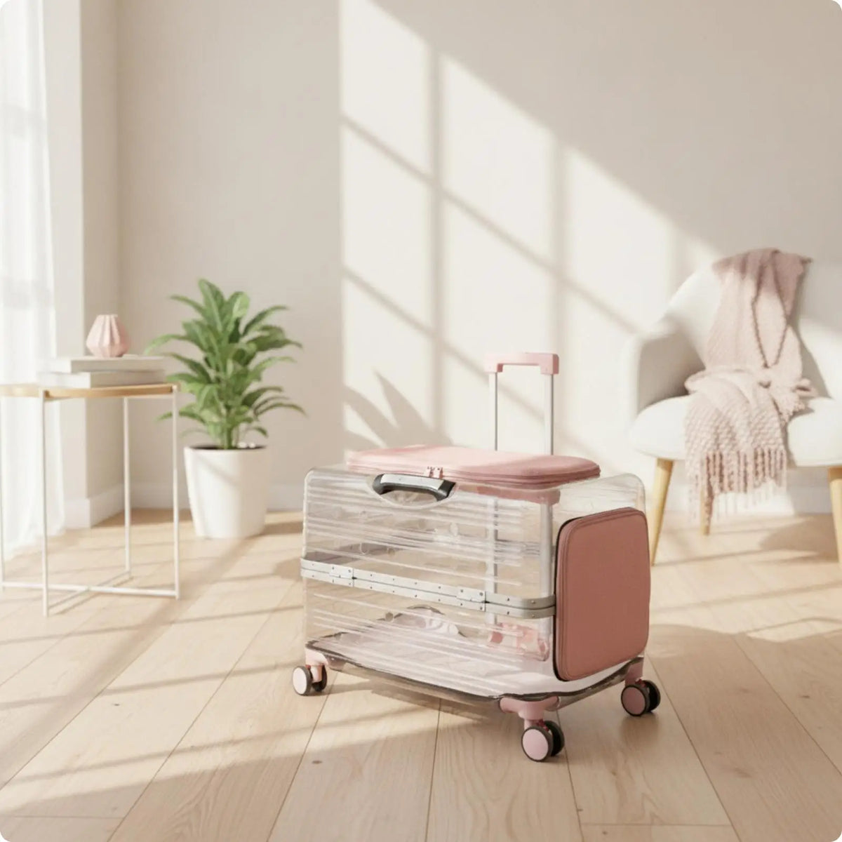 Wheeled Transparent Hard-Sided Pet Carrier Suitcase for Cats & Dogs