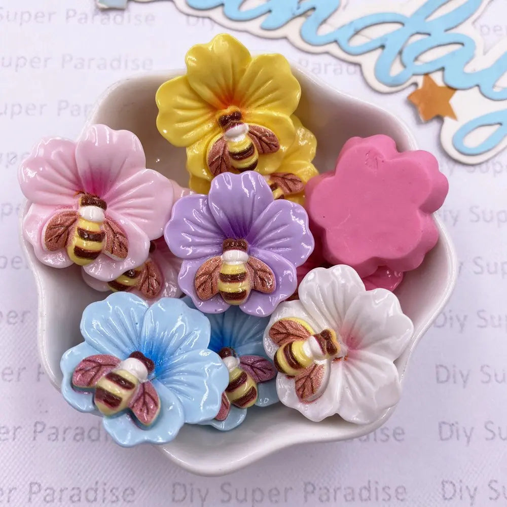 10-Piece 3D Resin Butterfly Bee Flower Figurines for DIY Crafts
