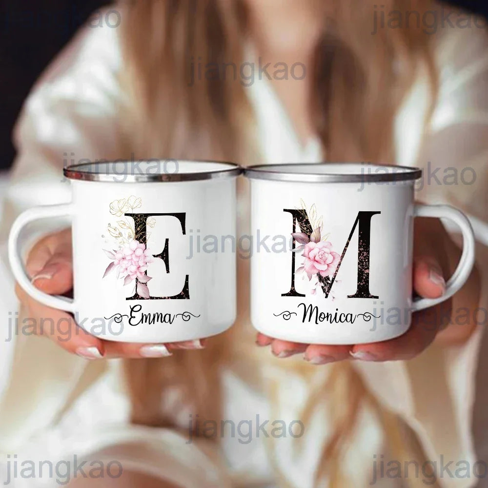 Personalized Initial Name Enamel Mug – Custom Gift for Her