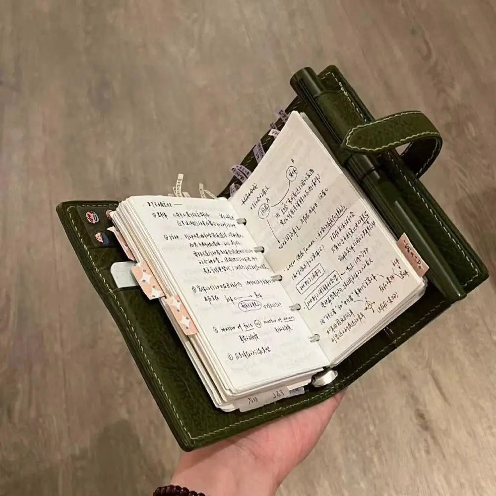 M5 Olive Green Leather Pocket Notebook – Ring Binder Journal